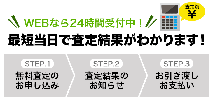 webなら24時間受付中！最短当日で査定結果がわかります！