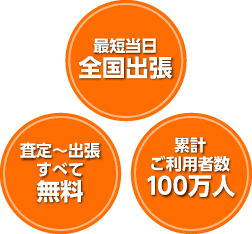 最短当日全国出張 査定~出張すべて無料 買取実績100万人